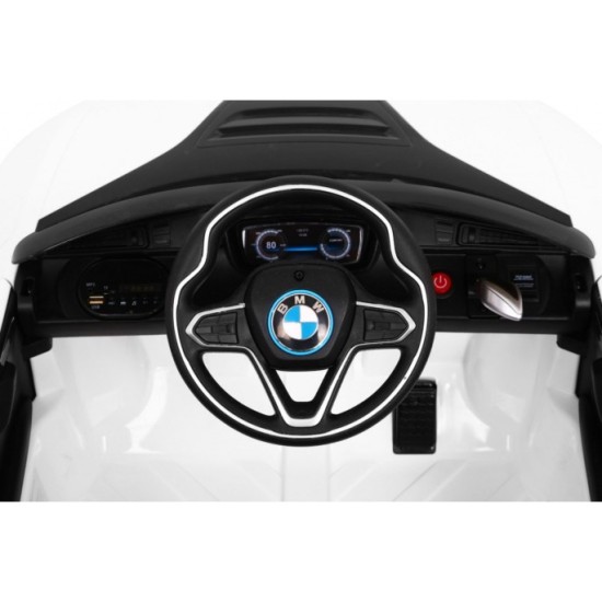 JOKO Elektrické autíčko BMW I8 COUPE LIFT, penové kolesá, kožené sedadlo, USB, MP3, biele