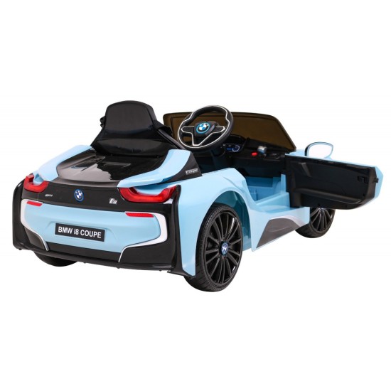 JOKO Elektrické autíčko BMW I8 COUPE LIFT, penové kolesá, kožené sedadlo, USB, MP3, modré