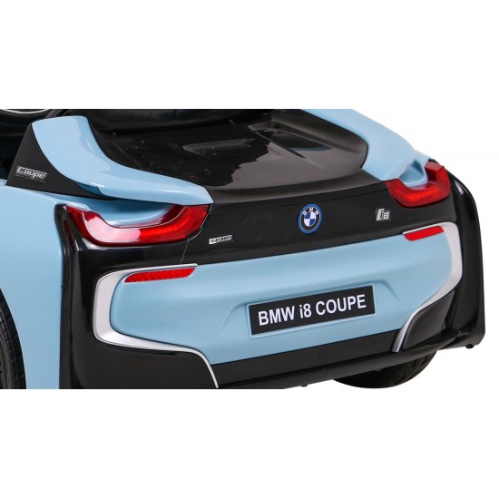 JOKO Elektrické autíčko BMW I8 COUPE LIFT, penové kolesá, kožené sedadlo, USB, MP3, modré