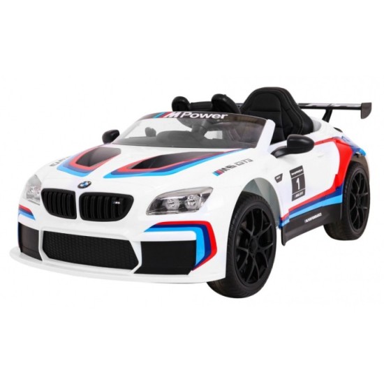 JOKO Elektrické autíčko BMW M6 GT3, penové kolesá, kožené sedadlo, USB, MP3, aktívna ventilácia biele