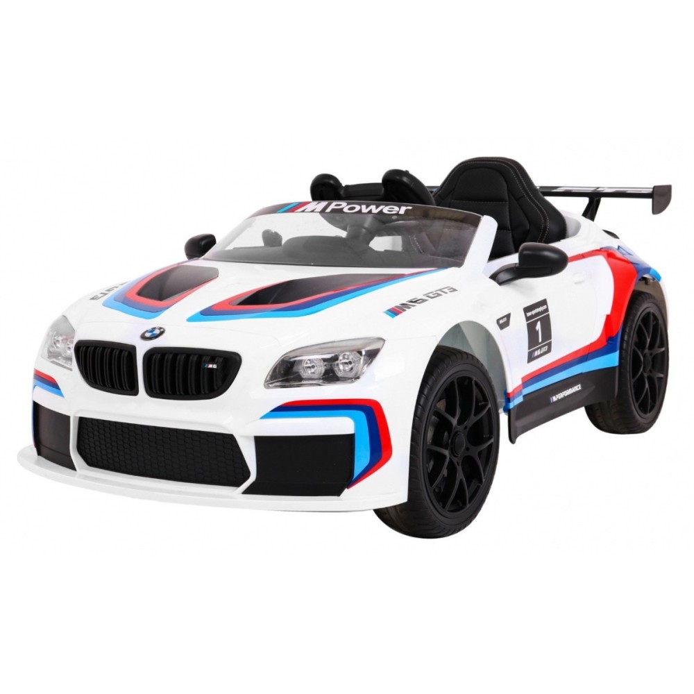 JOKO Elektrické autíčko BMW M6 GT3, penové kolesá, kožené sedadlo, USB, MP3, aktívna ventilácia biele