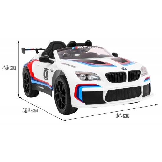 JOKO Elektrické autíčko BMW M6 GT3, penové kolesá, kožené sedadlo, USB, MP3, aktívna ventilácia biele