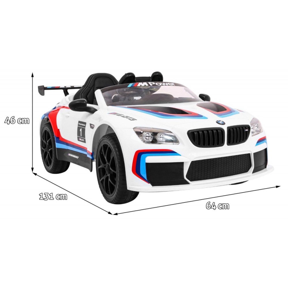 JOKO Elektrické autíčko BMW M6 GT3, penové kolesá, kožené sedadlo, USB, MP3, aktívna ventilácia biele
