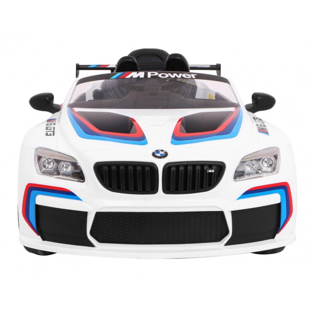 JOKO Elektrické autíčko BMW M6 GT3, penové kolesá, kožené sedadlo, USB, MP3, aktívna ventilácia biele