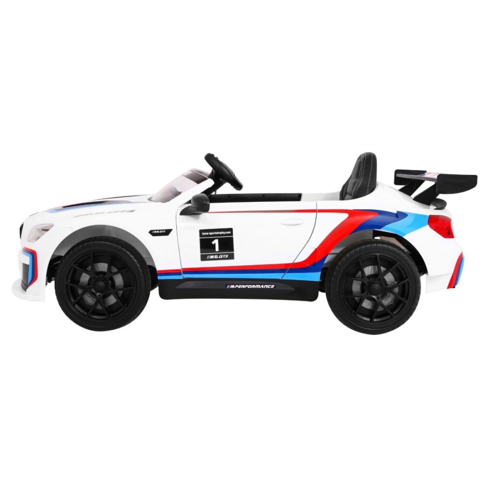 JOKO Elektrické autíčko BMW M6 GT3, penové kolesá, kožené sedadlo, USB, MP3, aktívna ventilácia biele