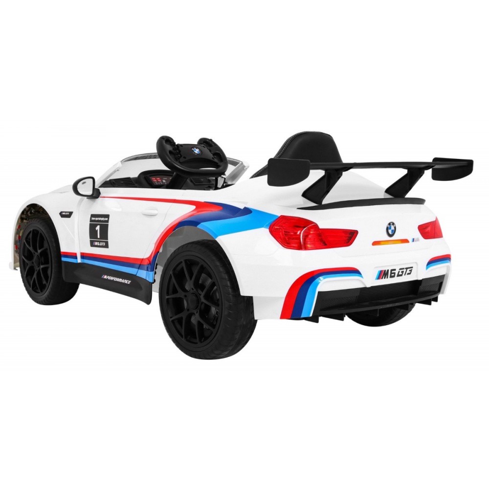 JOKO Elektrické autíčko BMW M6 GT3, penové kolesá, kožené sedadlo, USB, MP3, aktívna ventilácia biele