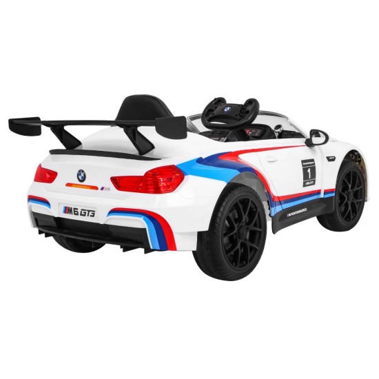 JOKO Elektrické autíčko BMW M6 GT3, penové kolesá, kožené sedadlo, USB, MP3, aktívna ventilácia biele