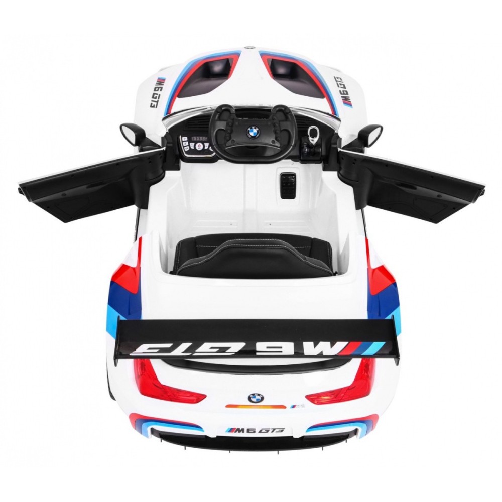 JOKO Elektrické autíčko BMW M6 GT3, penové kolesá, kožené sedadlo, USB, MP3, aktívna ventilácia biele