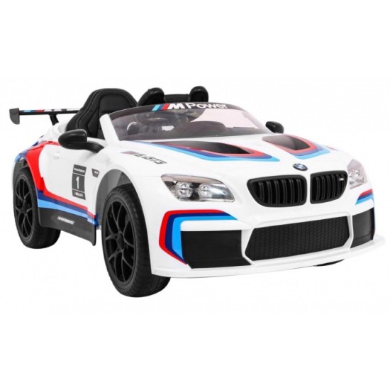 JOKO Elektrické autíčko BMW M6 GT3, penové kolesá, kožené sedadlo, USB, MP3, aktívna ventilácia biele