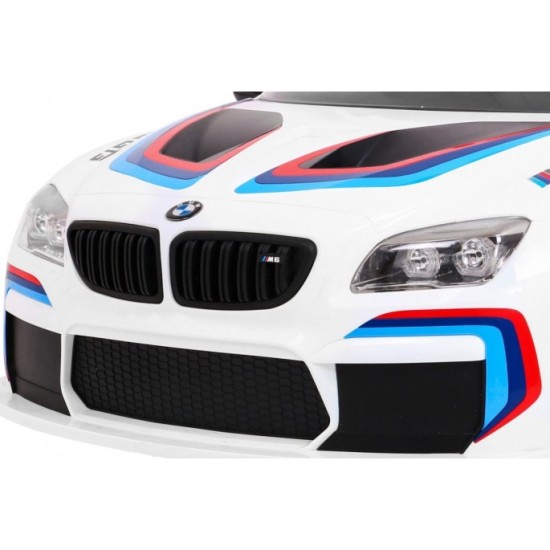 JOKO Elektrické autíčko BMW M6 GT3, penové kolesá, kožené sedadlo, USB, MP3, aktívna ventilácia biele