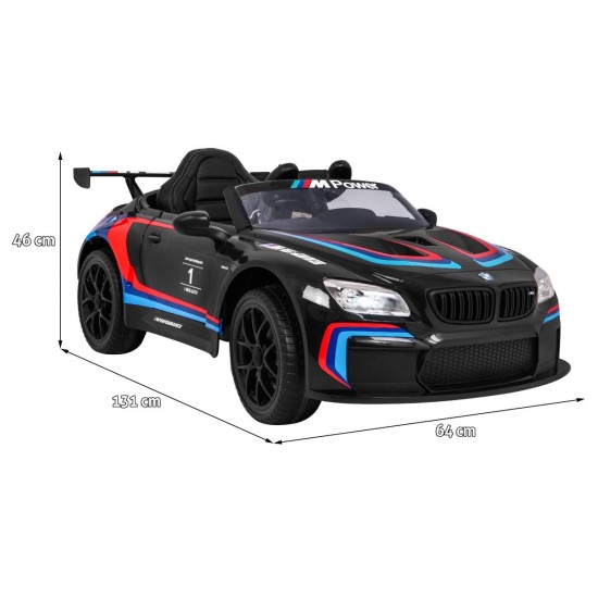 JOKO Elektrické autíčko BMW M6 GT3, penové kolesá, kožené sedadlo, USB, MP3, aktívna ventilácia, čierne