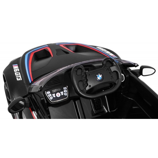 JOKO Elektrické autíčko BMW M6 GT3, penové kolesá, kožené sedadlo, USB, MP3, aktívna ventilácia, čierne