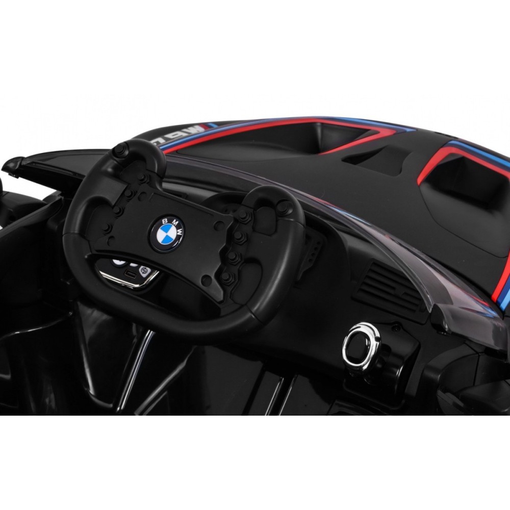 JOKO Elektrické autíčko BMW M6 GT3, penové kolesá, kožené sedadlo, USB, MP3, aktívna ventilácia, čierne