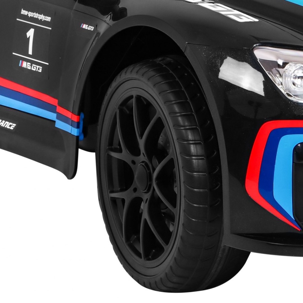 JOKO Elektrické autíčko BMW M6 GT3, penové kolesá, kožené sedadlo, USB, MP3, aktívna ventilácia, čierne