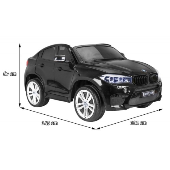 JOKO Elektrické autíčko BMW X6M XXL 2x120W, LAKOVANÉ, Dvojmiestne, penové kolesá, kožené sedadlo, USB, nosnosť 50kg, čierne