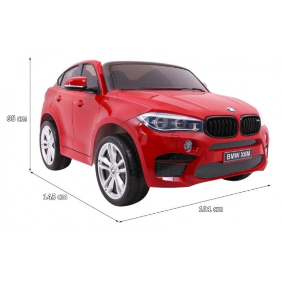 JOKO Elektrické autíčko BMW X6M XXL 2x120W, LAKOVANÉ, penové kolesá, dvojmiestne, kožené sedadlo, USB, červené