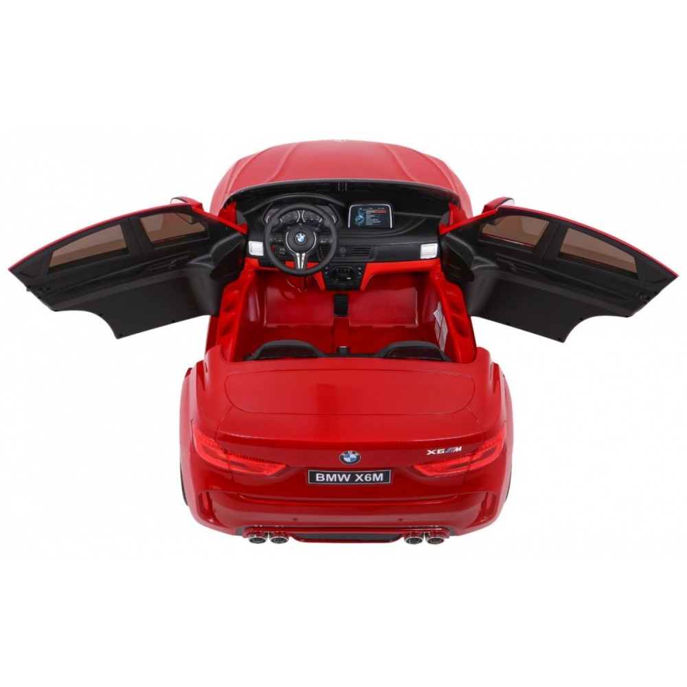 JOKO Elektrické autíčko BMW X6M XXL 2x120W, LAKOVANÉ, penové kolesá, dvojmiestne, kožené sedadlo, USB, červené