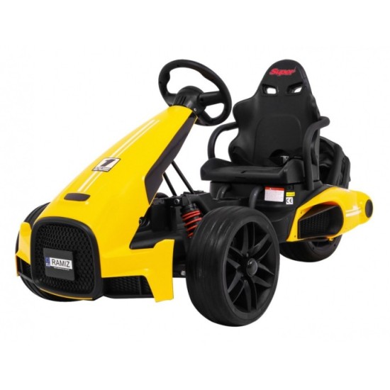JOKO Elektrické autíčko, elektrická Motokára, 3-kolesová, Bolid XR-1, penové kolesá, žltá