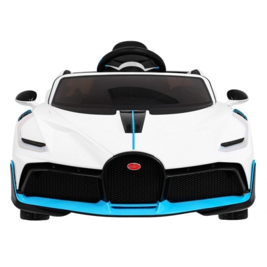 JOKO Elektrické autíčko Bugatti Divo, penové kolesá, odpružené, kožené sedadlo, USB, biele