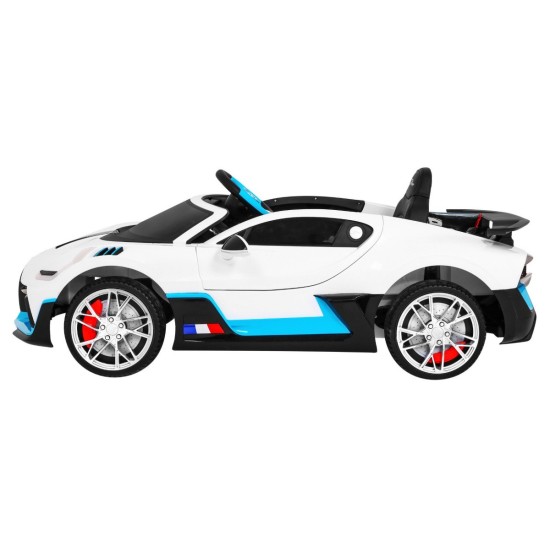 JOKO Elektrické autíčko Bugatti Divo, penové kolesá, odpružené, kožené sedadlo, USB, biele