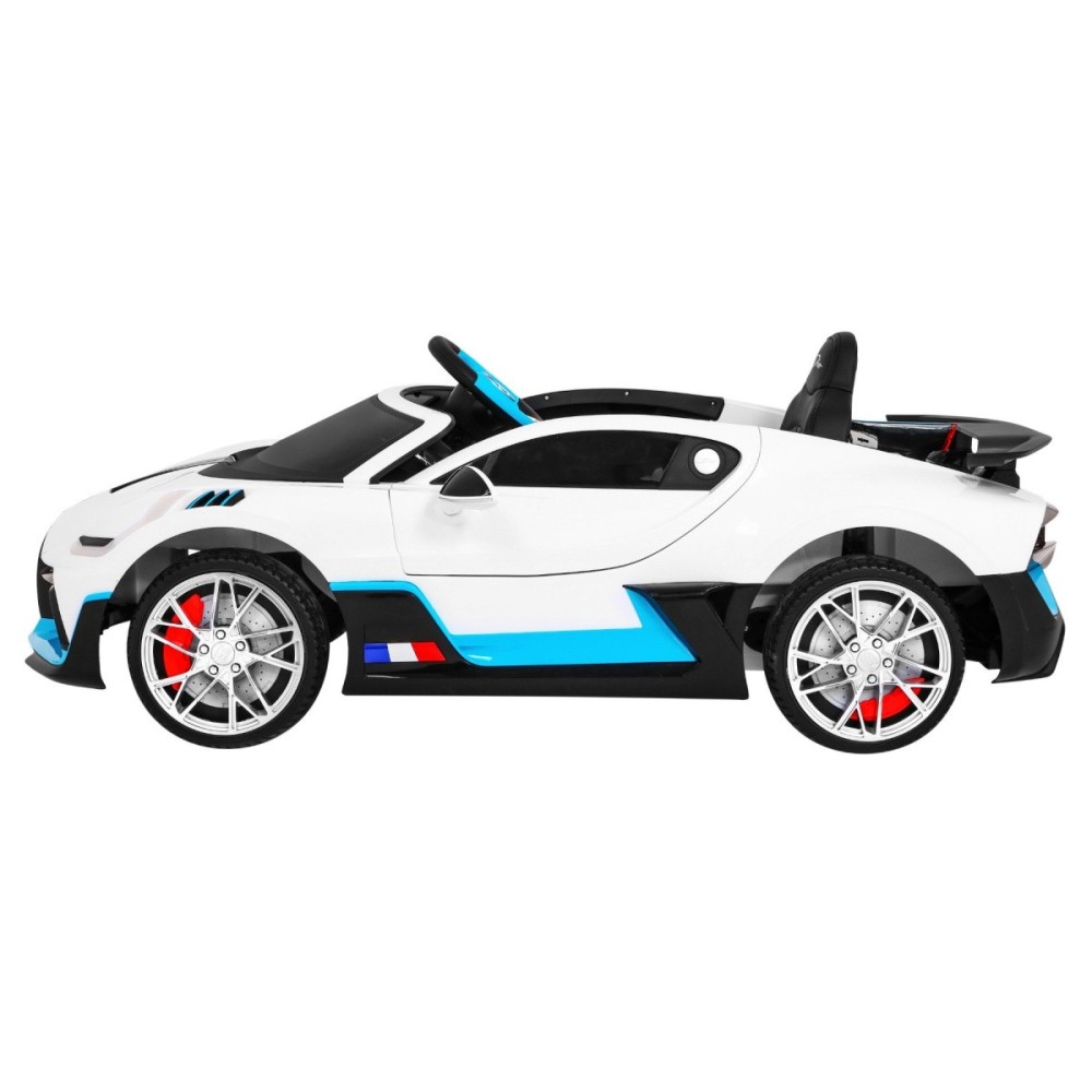 JOKO Elektrické autíčko Bugatti Divo, penové kolesá, odpružené, kožené sedadlo, USB, biele