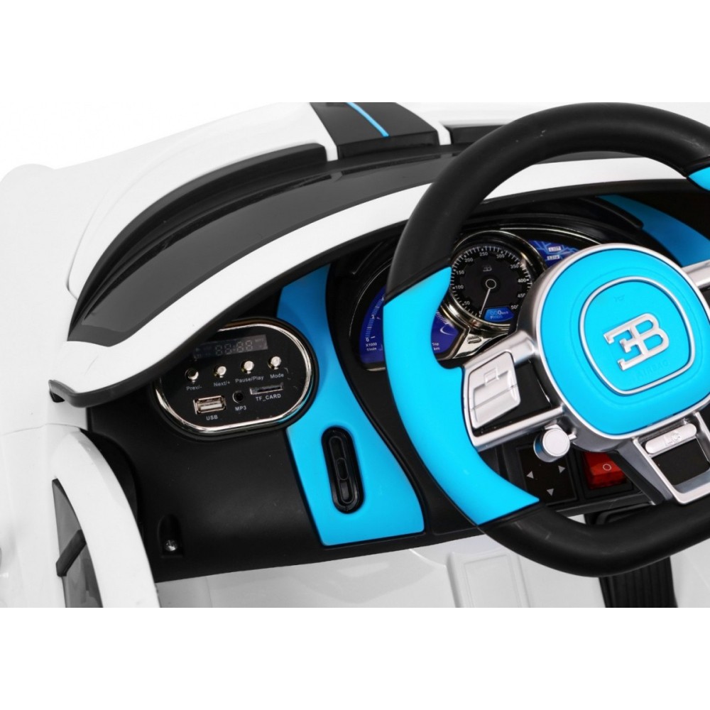 JOKO Elektrické autíčko Bugatti Divo, penové kolesá, odpružené, kožené sedadlo, USB, biele