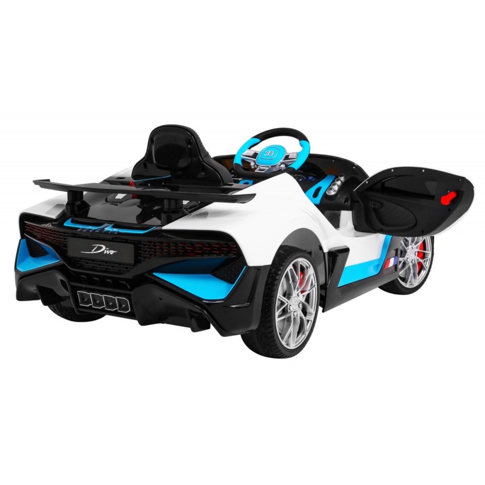 JOKO Elektrické autíčko Bugatti Divo, penové kolesá, odpružené, kožené sedadlo, USB, biele