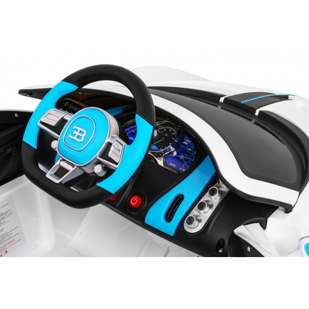 JOKO Elektrické autíčko Bugatti Divo, penové kolesá, odpružené, kožené sedadlo, USB, biele