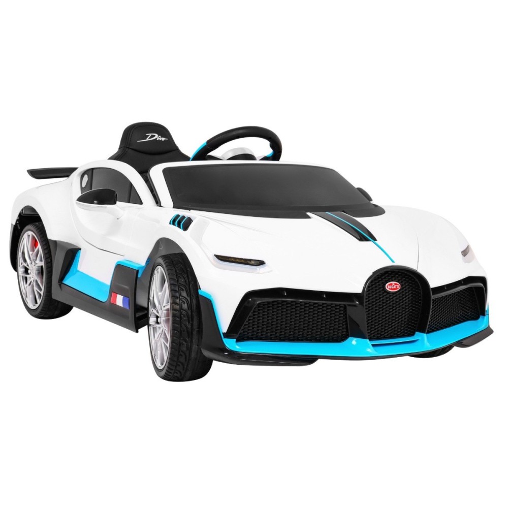 JOKO Elektrické autíčko Bugatti Divo, penové kolesá, odpružené, kožené sedadlo, USB, biele