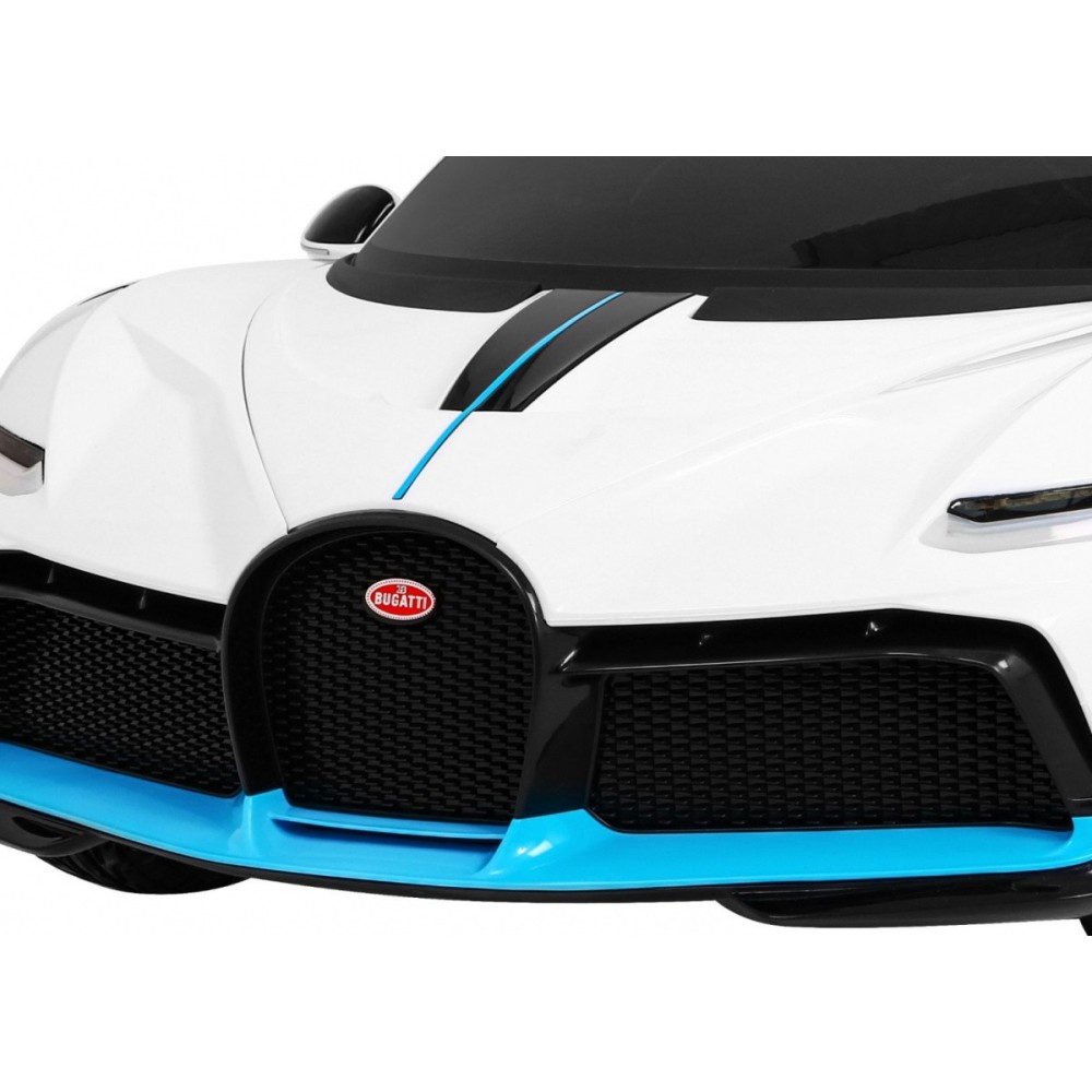 JOKO Elektrické autíčko Bugatti Divo, penové kolesá, odpružené, kožené sedadlo, USB, biele