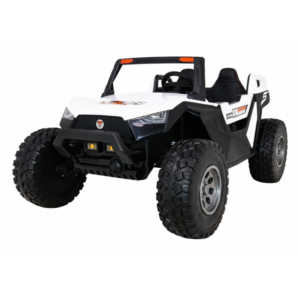 JOKO Veľké Elektrické autíčko BUGGY 4x4 Clash 24V, FM rádio, DVOJMIESTNE Kožené sedadlo, NOSNOSŤ 60KG, penové kolesá, biele