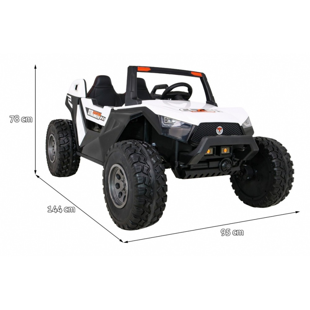 JOKO Veľké Elektrické autíčko BUGGY 4x4 Clash 24V, FM rádio, DVOJMIESTNE Kožené sedadlo, NOSNOSŤ 60KG, penové kolesá, biele