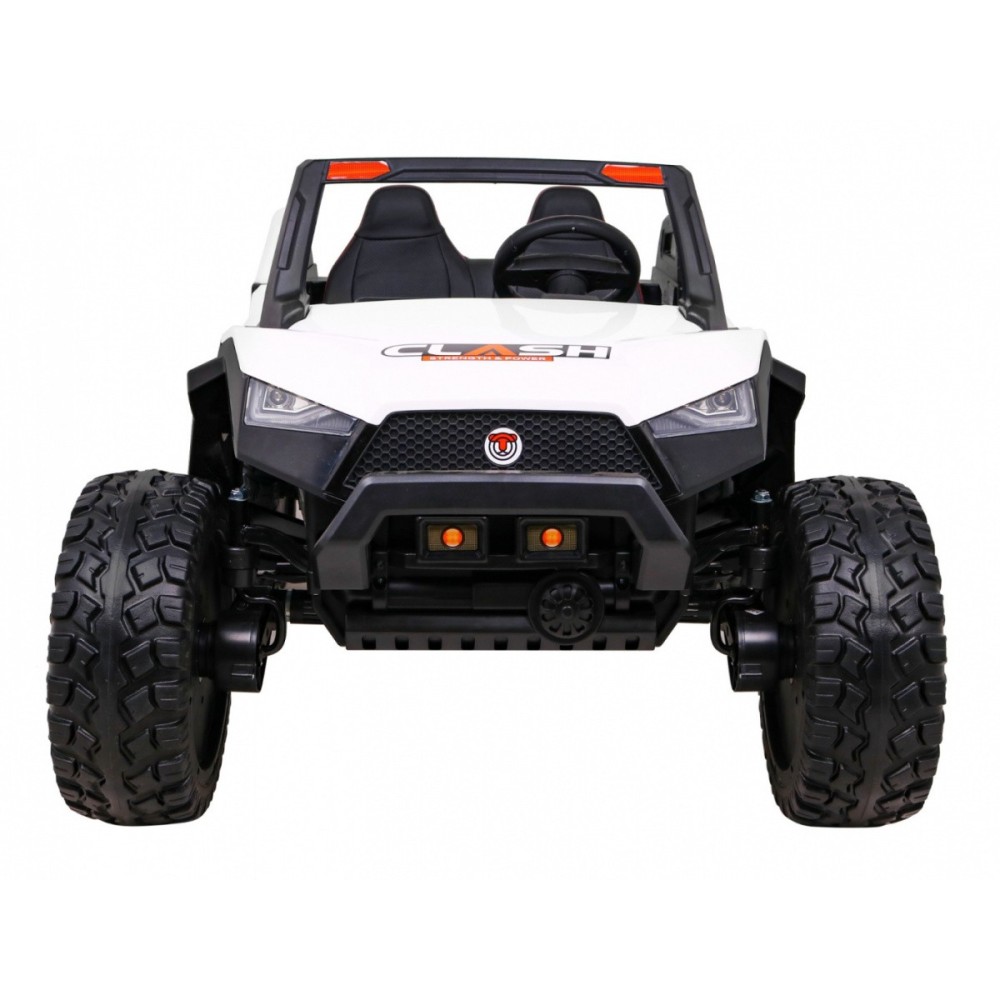 JOKO Veľké Elektrické autíčko BUGGY 4x4 Clash 24V, FM rádio, DVOJMIESTNE Kožené sedadlo, NOSNOSŤ 60KG, penové kolesá, biele
