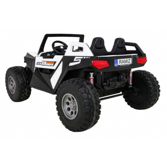 JOKO Veľké Elektrické autíčko BUGGY 4x4 Clash 24V, FM rádio, DVOJMIESTNE Kožené sedadlo, NOSNOSŤ 60KG, penové kolesá, biele