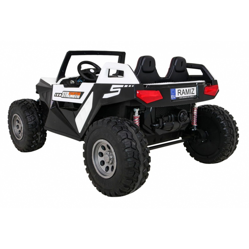 JOKO Veľké Elektrické autíčko BUGGY 4x4 Clash 24V, FM rádio, DVOJMIESTNE Kožené sedadlo, NOSNOSŤ 60KG, penové kolesá, biele