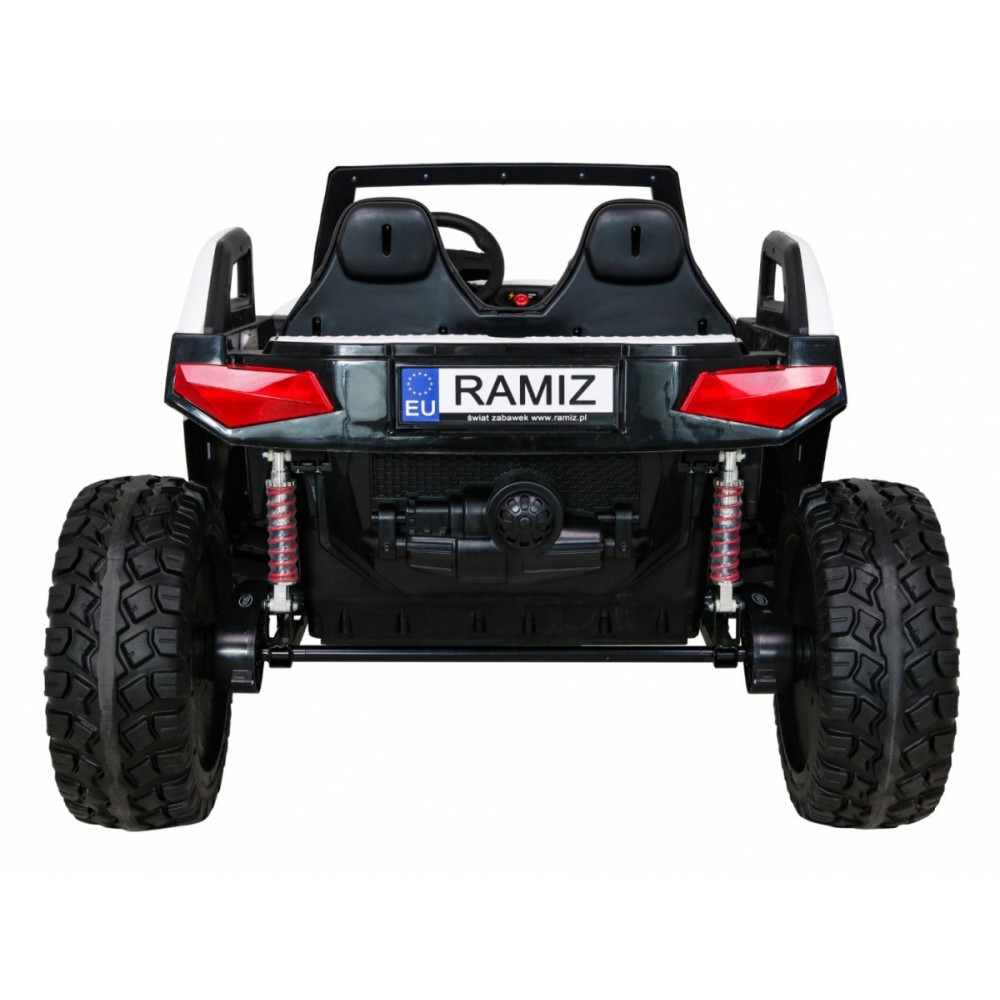 JOKO Veľké Elektrické autíčko BUGGY 4x4 Clash 24V, FM rádio, DVOJMIESTNE Kožené sedadlo, NOSNOSŤ 60KG, penové kolesá, biele