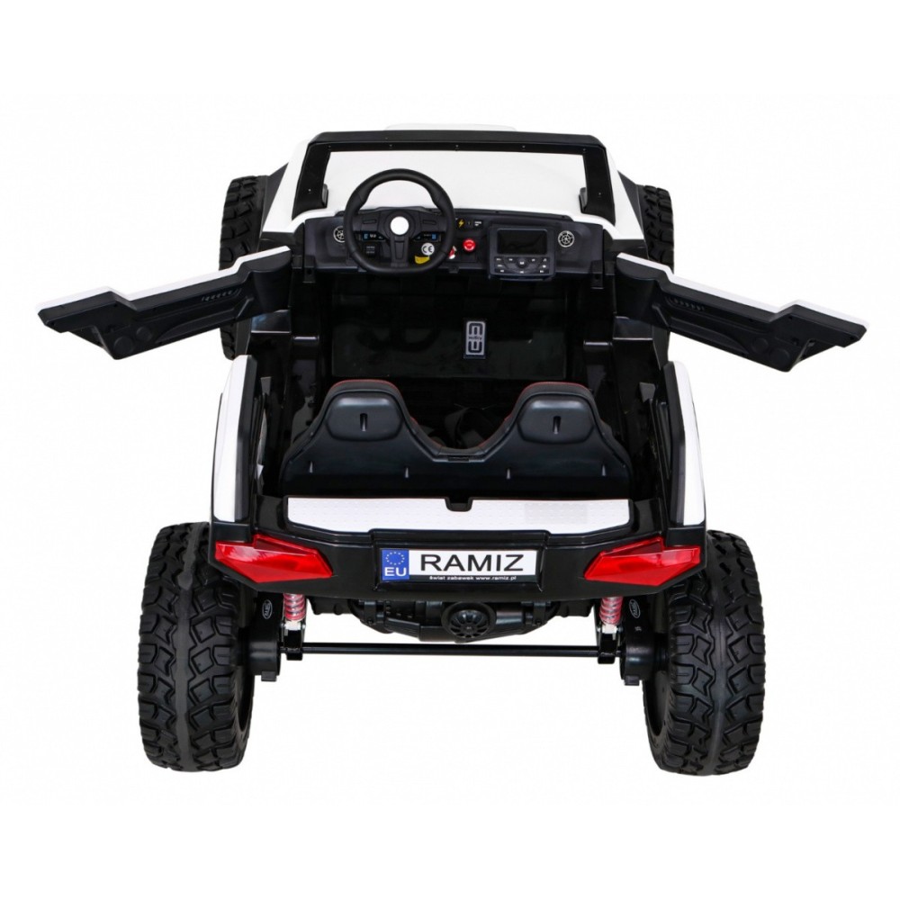 JOKO Veľké Elektrické autíčko BUGGY 4x4 Clash 24V, FM rádio, DVOJMIESTNE Kožené sedadlo, NOSNOSŤ 60KG, penové kolesá, biele