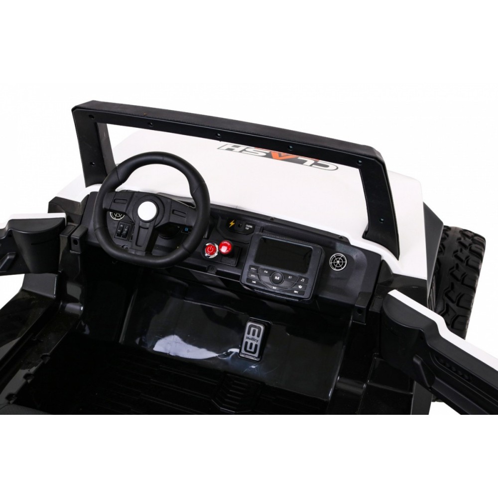 JOKO Veľké Elektrické autíčko BUGGY 4x4 Clash 24V, FM rádio, DVOJMIESTNE Kožené sedadlo, NOSNOSŤ 60KG, penové kolesá, biele