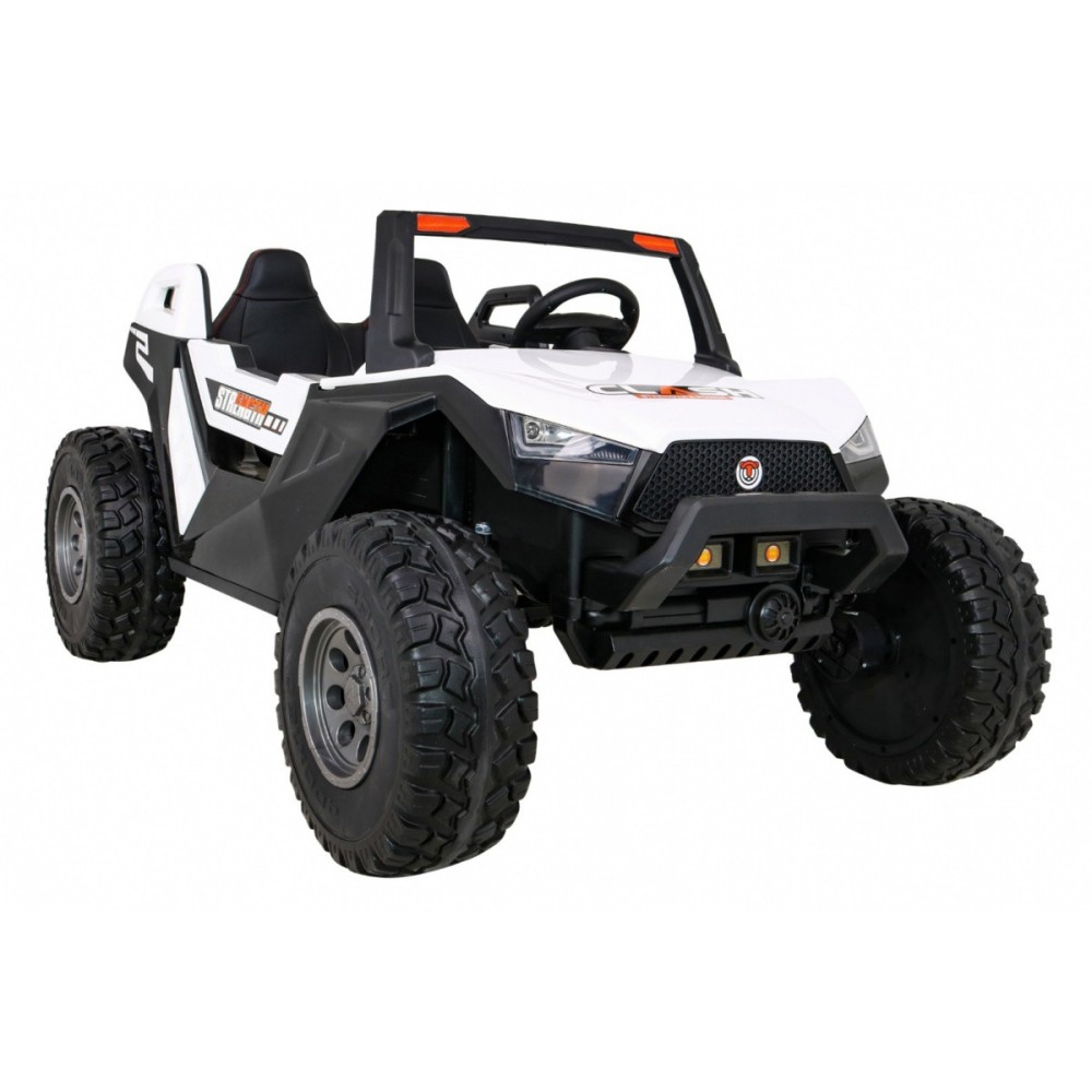 JOKO Veľké Elektrické autíčko BUGGY 4x4 Clash 24V, FM rádio, DVOJMIESTNE Kožené sedadlo, NOSNOSŤ 60KG, penové kolesá, biele