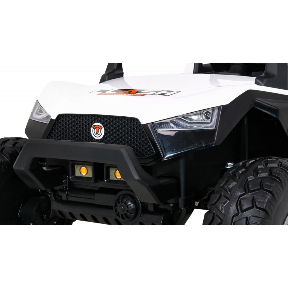 JOKO Veľké Elektrické autíčko BUGGY 4x4 Clash 24V, FM rádio, DVOJMIESTNE Kožené sedadlo, NOSNOSŤ 60KG, penové kolesá, biele