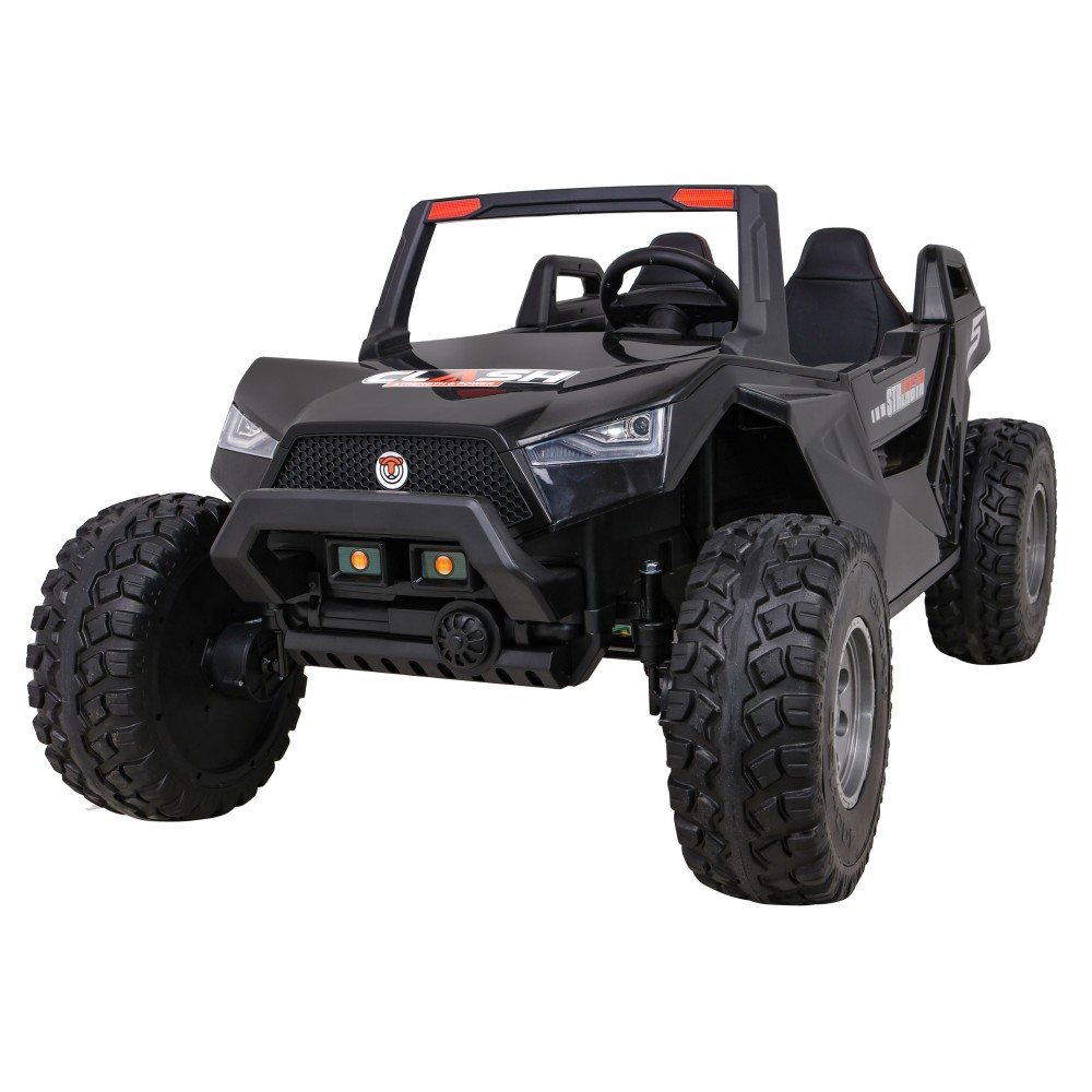 JOKO Veľké Elektrické autíčko BUGGY 4x4 Clash 24V, FM rádio, DVOJMIESTNE Kožené sedadlo, NOSNOSŤ 60KG, penové kolesá, čierne