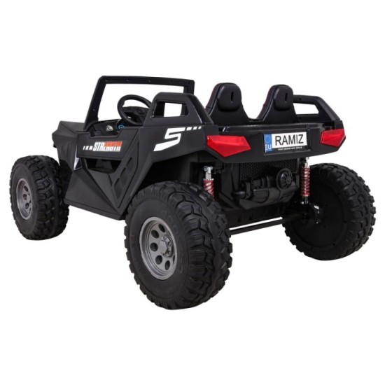 JOKO Veľké Elektrické autíčko BUGGY 4x4 Clash 24V, FM rádio, DVOJMIESTNE Kožené sedadlo, NOSNOSŤ 60KG, penové kolesá, čierne