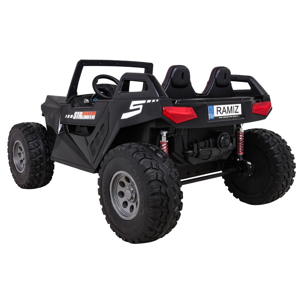 JOKO Veľké Elektrické autíčko BUGGY 4x4 Clash 24V, FM rádio, DVOJMIESTNE Kožené sedadlo, NOSNOSŤ 60KG, penové kolesá, čierne