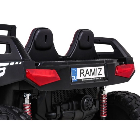 JOKO Veľké Elektrické autíčko BUGGY 4x4 Clash 24V, FM rádio, DVOJMIESTNE Kožené sedadlo, NOSNOSŤ 60KG, penové kolesá, čierne