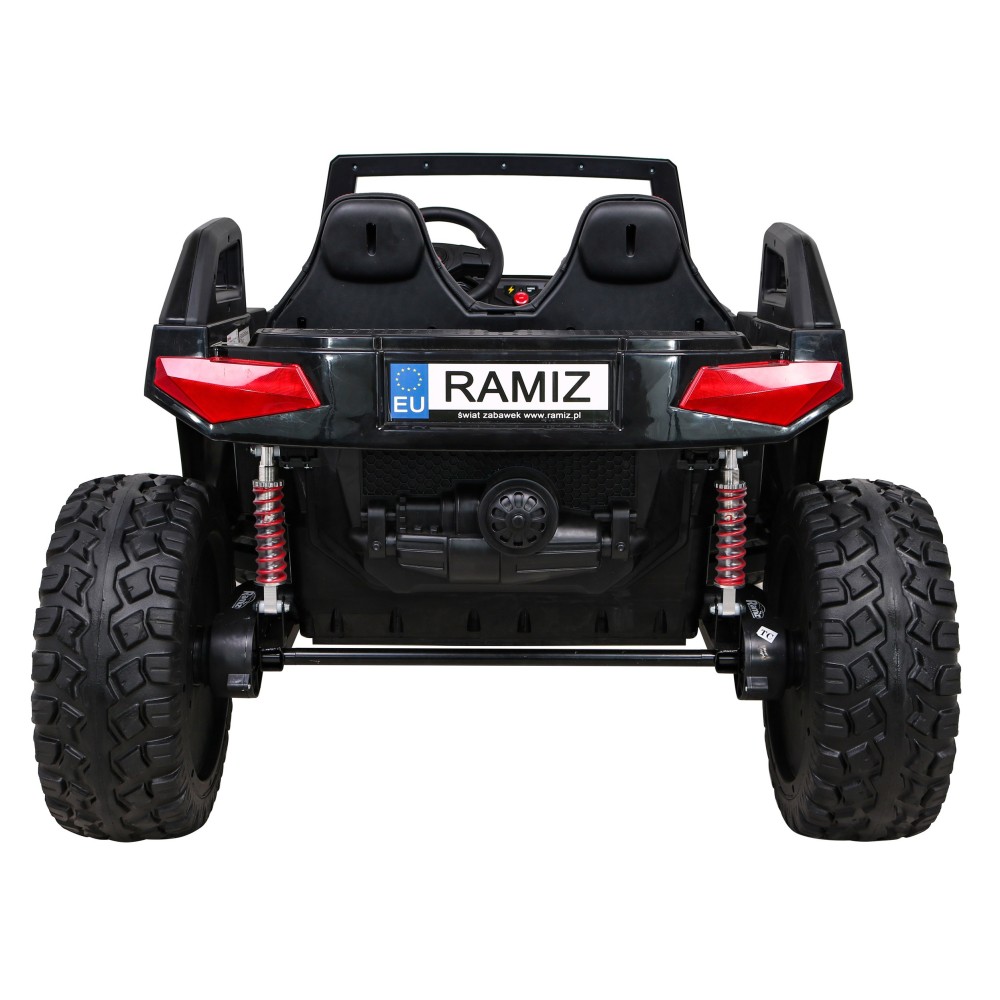JOKO Veľké Elektrické autíčko BUGGY 4x4 Clash 24V, FM rádio, DVOJMIESTNE Kožené sedadlo, NOSNOSŤ 60KG, penové kolesá, čierne