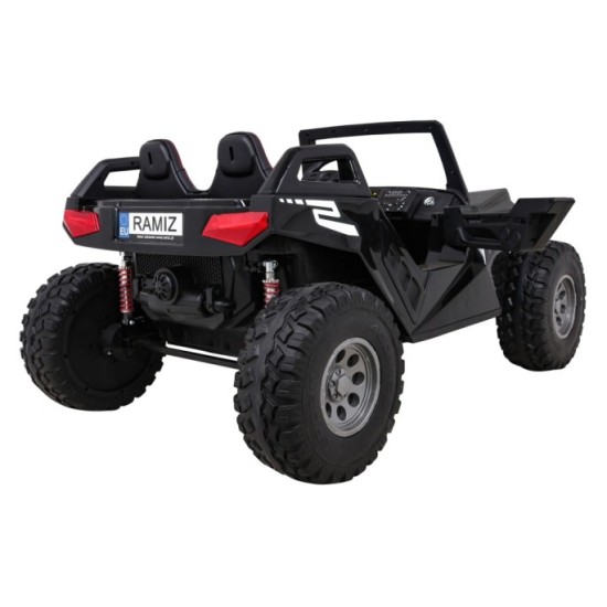 JOKO Veľké Elektrické autíčko BUGGY 4x4 Clash 24V, FM rádio, DVOJMIESTNE Kožené sedadlo, NOSNOSŤ 60KG, penové kolesá, čierne