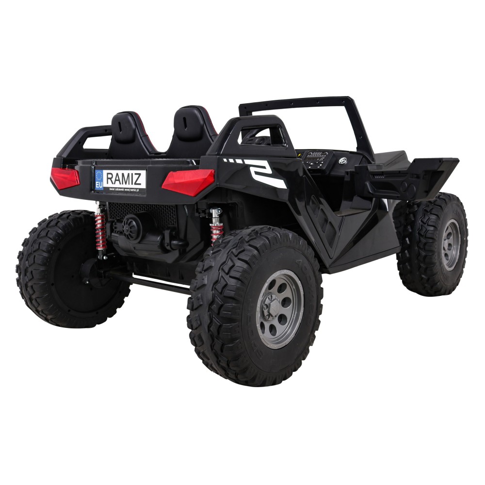 JOKO Veľké Elektrické autíčko BUGGY 4x4 Clash 24V, FM rádio, DVOJMIESTNE Kožené sedadlo, NOSNOSŤ 60KG, penové kolesá, čierne