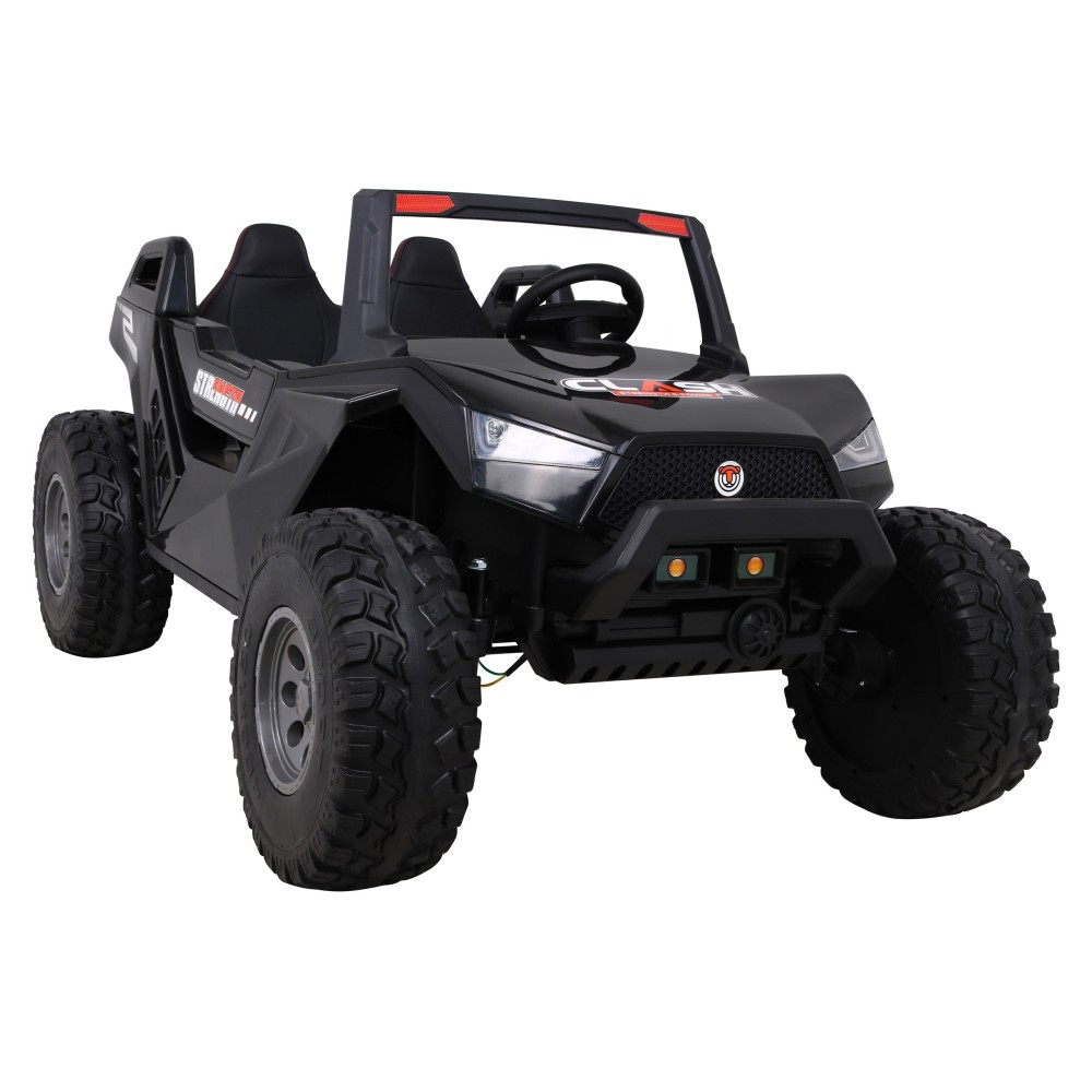 JOKO Veľké Elektrické autíčko BUGGY 4x4 Clash 24V, FM rádio, DVOJMIESTNE Kožené sedadlo, NOSNOSŤ 60KG, penové kolesá, čierne