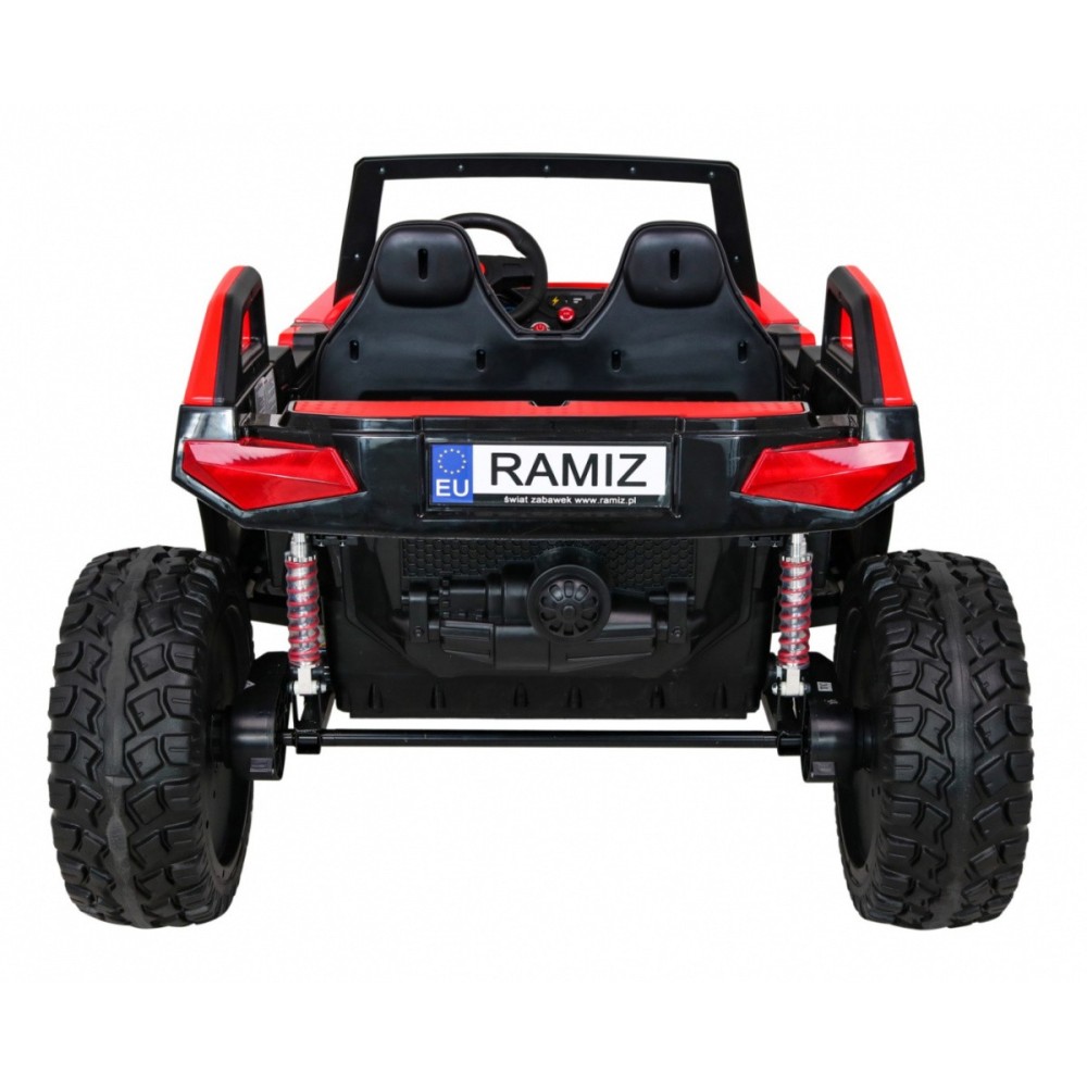 JOKO Veľké Elektrické autíčko BUGGY 4x4 Clash 24V, FM rádio, DVOJMIESTNE Kožené sedadlo, NOSNOSŤ 60KG, penové kolesá, červené