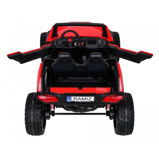 JOKO Veľké Elektrické autíčko BUGGY 4x4 Clash 24V, FM rádio, DVOJMIESTNE Kožené sedadlo, NOSNOSŤ 60KG, penové kolesá, červené